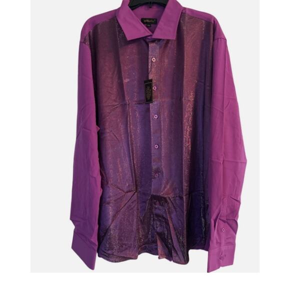 NWT DiBanGu Men's Party Shirt Purple Sparkly Long Sleeve 20% Silk Size XL - Picture 1 of 5